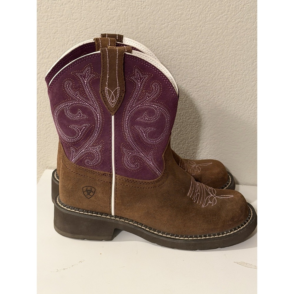 Ariat Boots Women 7.5 Brown Purple Fatbaby Western Suede Leather 10028968